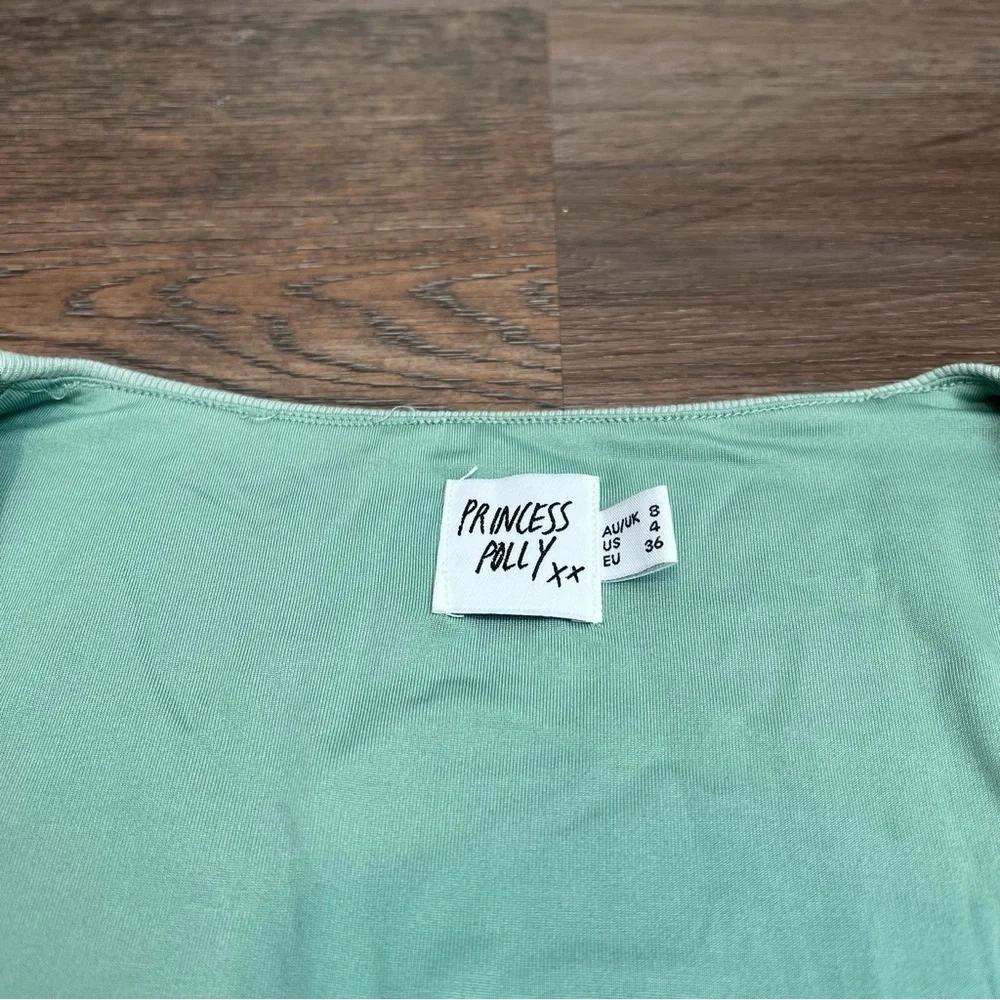 NEW Princess Polly Nolan Short Sleeve Mini Dress Green Sage Size 4 Open Back - Picture 6 of 10
